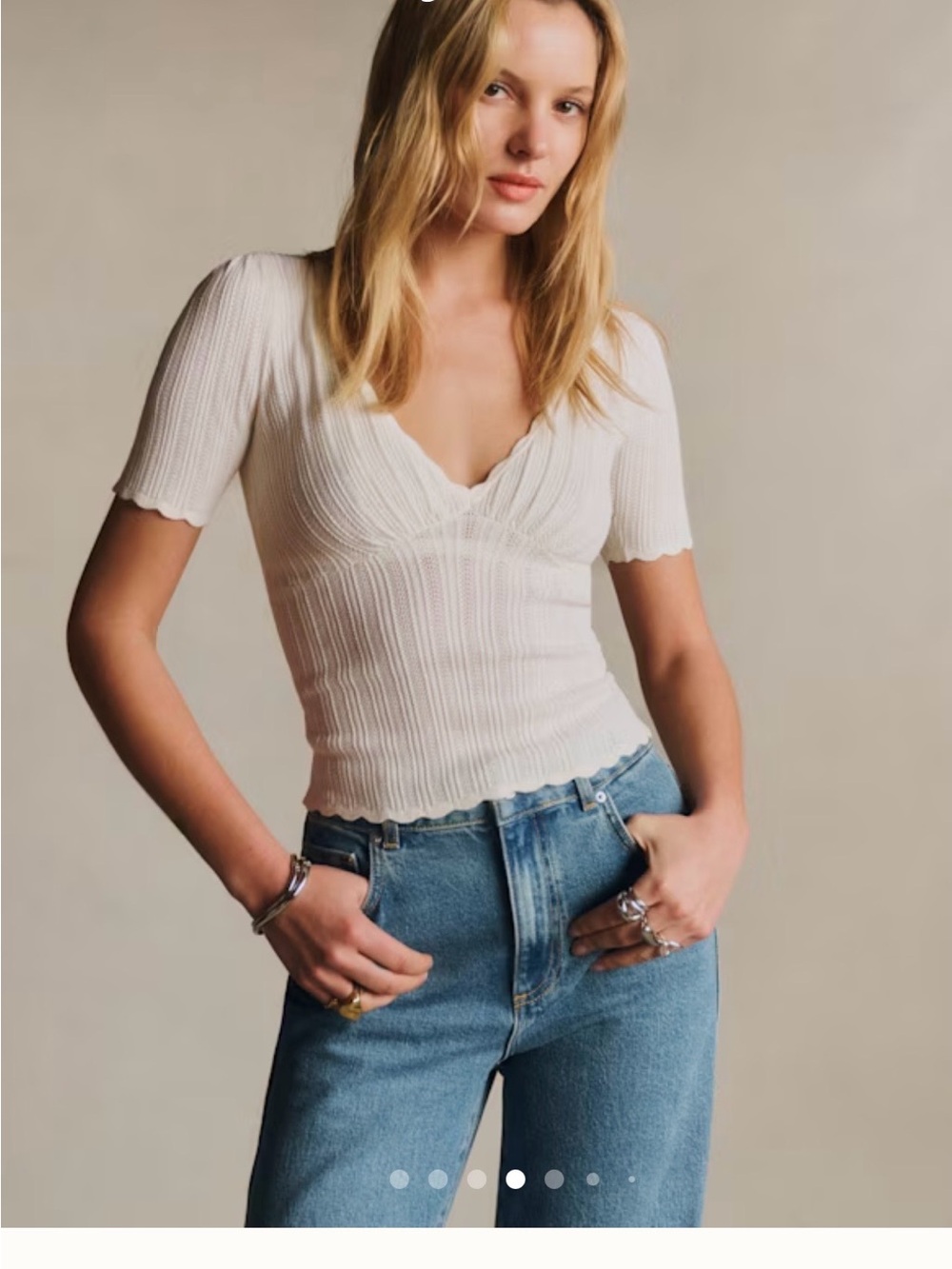✨ Sezane Cloe Knit Ivory Pointelle Top Size S Puff Sleeve
